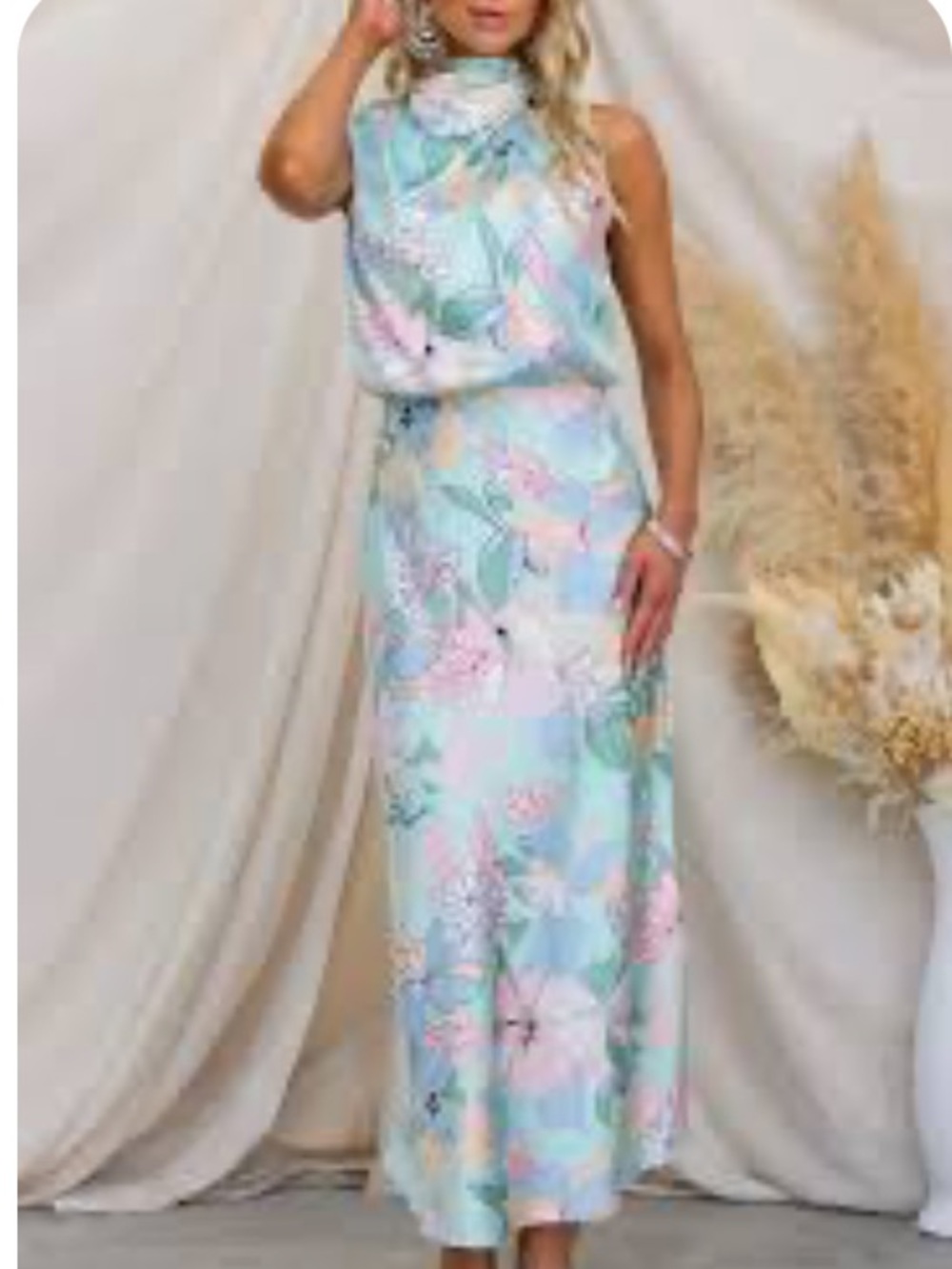 Pastel Floral Halter Maxi Dress